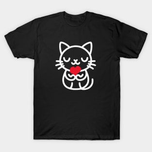 Cute Minimalist Cat holding a heart T-Shirt